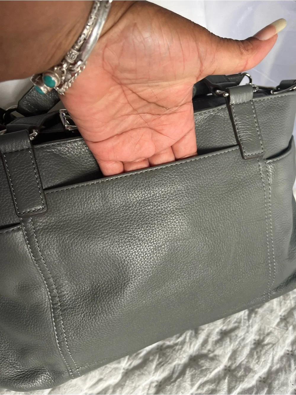 Michael Kors Pebbled Leather Shoulder Tote in Dark Gray